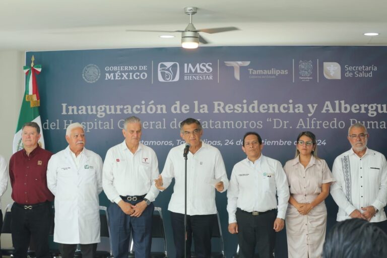 Inaugura Américo albergue y residencia en hospital de Matamoros durante enlace con el presidente AMLO